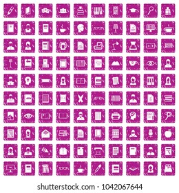 100 reader icons set in grunge style pink color isolated on white background vector illustration