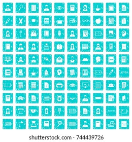 100 reader icons set in grunge style blue color isolated on white background vector illustration