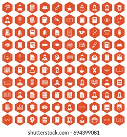 100 reader icons set in orange hexagon isolated vector illustration