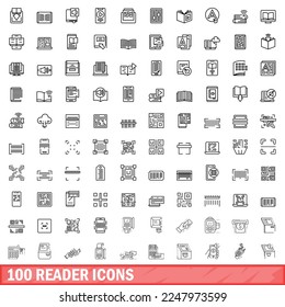 100 reader icons set. Outline illustration of 100 reader icons vector set isolated on white background