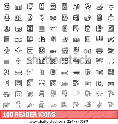 100 reader icons set. Outline illustration of 100 reader icons vector set isolated on white background