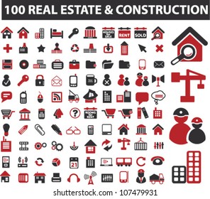 100 Real Estate & Construction Icons Set, Vector