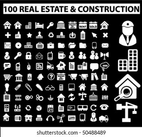 100 real estate & construction white signs. vector