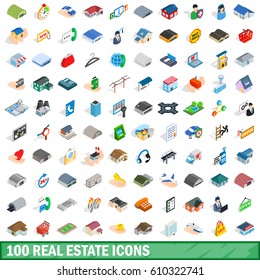 100 real estate icons set in isometric 3d style for any design vector illustration