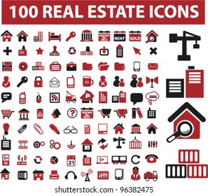 100 real estate icons set, vector