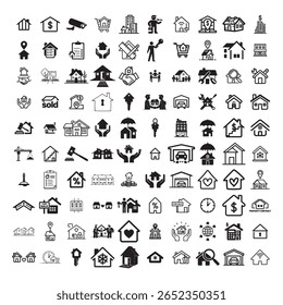 100 Real Estate Icons Vector Property and Housing Icons Pack Including Rent Sale Mortgage Construction and Realtor Elements for Web and Print Use