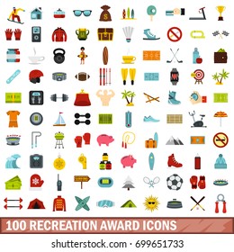100 recreation award icons set in flat style for any design vector illustration
