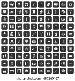 100 recreation icons set in black color isolated vector illustration