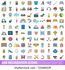 100 recreation icons set in cartoon style for any design vector illustration