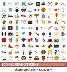 100 recreation icons set in flat style for any design vector illustration