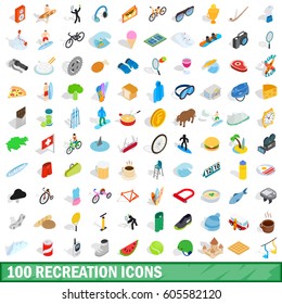 100 recreation icons set in isometric 3d style for any design vector illustration