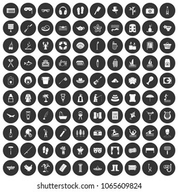 100 recreation icons set in simple style white on black circle color isolated on white background vector illustration