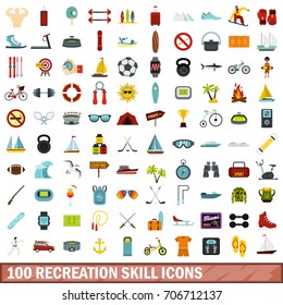 100 recreation skill icons set in flat style for any design vector illustration