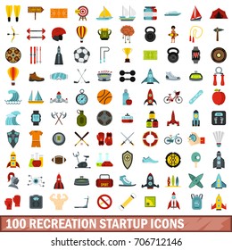 100 recreation startup icons set in flat style for any design vector illustration