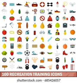 100 recreation training icons set in flat style for any design vector illustration