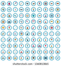 100 recreational activities icons set in cartoon style for any design vector illustration