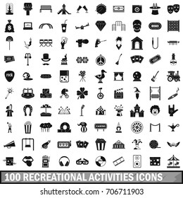 100 recreational activities icons set in simple style for any design vector illustration