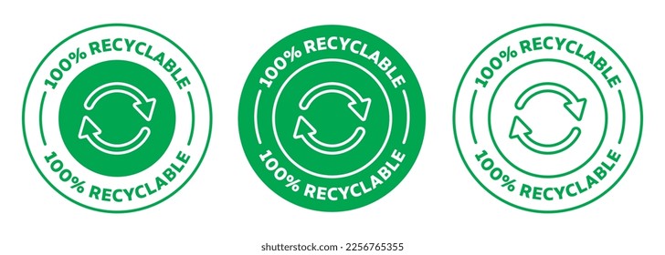 100% Juego de iconos de vector verde reciclable