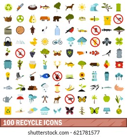 100 recycle icons set in flat style for any design vector illustration