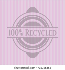 100% Recycled badge with pink background