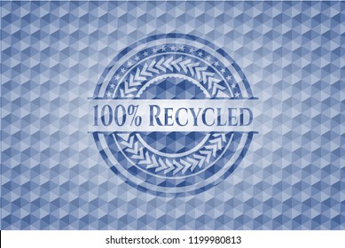 100% Recycled blue hexagon badge.