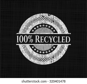 100% Recycled chalk emblem written on a blackboard