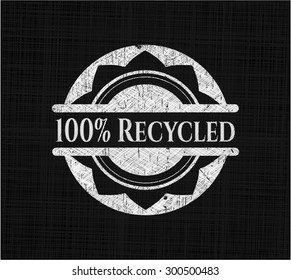 100% Recycled chalkboard emblem written on a blackboard