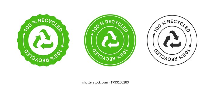 100% Recycled Label Icon Sign. Biodegradable Sticker.