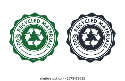 100% recycled materials badge design logo template illustration