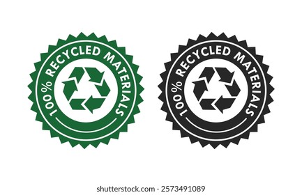 100% recycled materials badge design logo template illustration