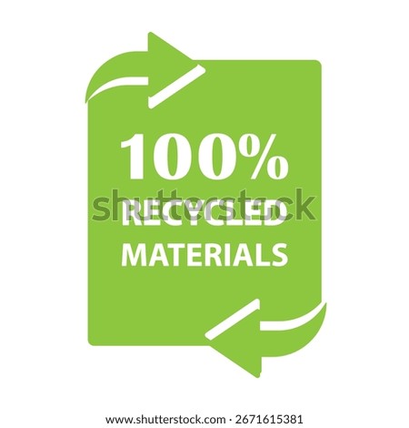 100% recycled materials, icon, vector, label.