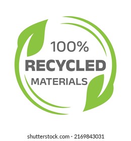 100% recycled materials label. Eco friendly packaging vector symbol.