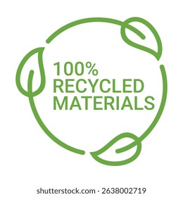 100% recycled materials label. Eco friendly packaging vector symbol icon template