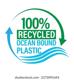 100% recycled ocean bound plastic vector icon set, blue and green in color