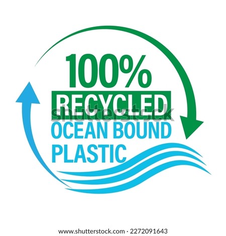 100% recycled ocean bound plastic vector icon set, blue and green in color