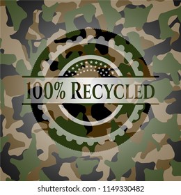 100% Recycled on camo pattern