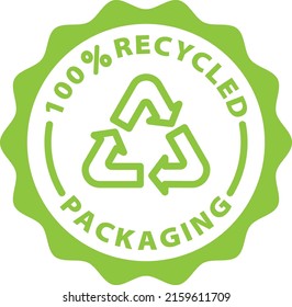 100% reciclados empaque marca verde etiqueta de icono símbolo vector aislado en fondo transparente