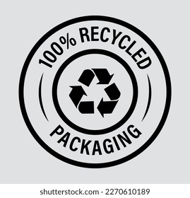 100% recycled packaging vector icon, black in color, recycle abstract