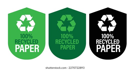 100% recycled paper vector icon set, green in color