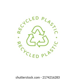 100% Recycled Plastic Label. Eco Friendly Packaging Vector Symbol.