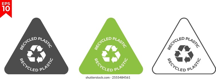 100% recycled plastic label. Eco friendly packaging symbol. Flat design. Vector illustration