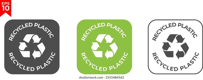 100% recycled plastic label. Eco friendly packaging symbol. Flat design. Vector illustration