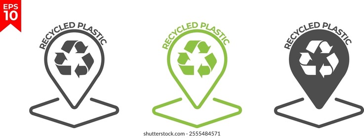 100% recycled plastic label. Eco friendly packaging symbol. Flat design. Vector illustration