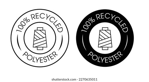 100% recycled polyester vector icon set. thin logo, black in color