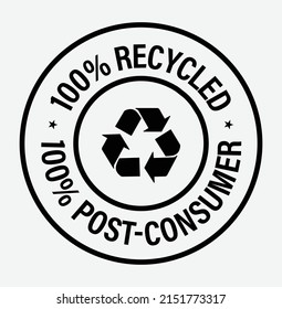 100% recycled, 100% post consumer vector icon