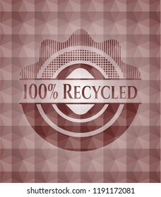 100% Recycled red geometric pattern emblem. Seamless.