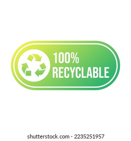 100% recycled sign or logo. Recyclable material symbol. Eco friendly concept. Recycled product label