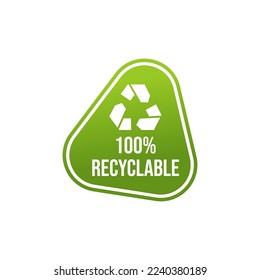 100% recycled sign or logo. Recyclable material symbol. Eco friendly concept. Recycled product label