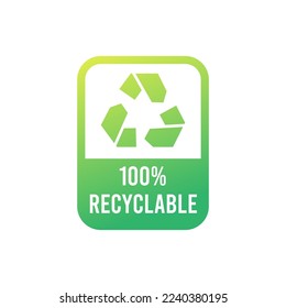 100% recycled sign or logo. Recyclable material symbol. Eco friendly concept. Recycled product label