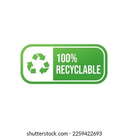 100% recycled sign or logo. Recyclable material symbol. Eco friendly concept. Recycled product label